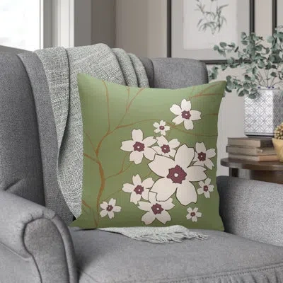 E By Design Floral Outdoor Square Pillow Cover And Insert In Green