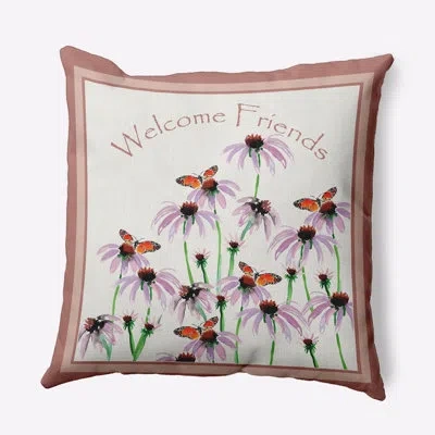 E By Design Floral Polyester Indoor/outdoor Throw Pillow In Orange
