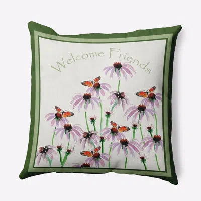 E By Design Floral Polyester Throw Pillow In Green