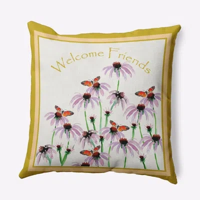 E By Design Floral Polyester Throw Pillow In Yellow