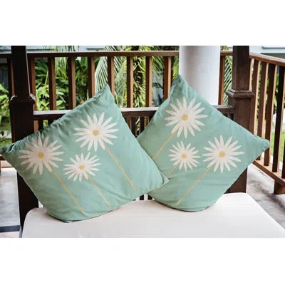 E By Design Floral Print Indoor/outdoor Throw Pillow In Light Blue