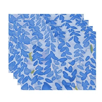 E By Design Flower Bell Print 4 Piece Cotton Placemat Set In Light Blue
