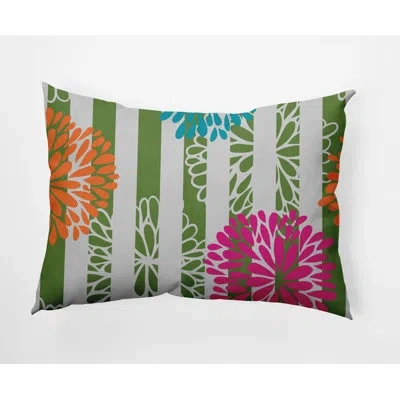 E By Design Flower Bursts Indoor/outdoor Lumbar Throw Pillow In Green