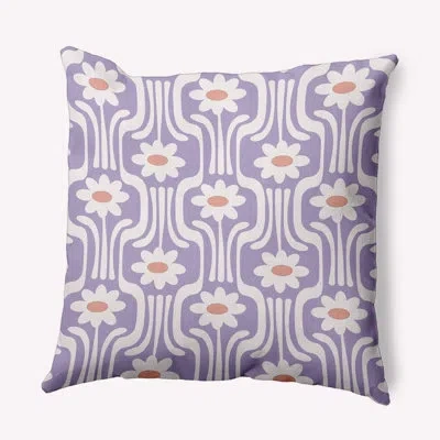 E By Design Flower Power Floral Indoor/outdoor Reversible Throw Pillow In Lilac Floral