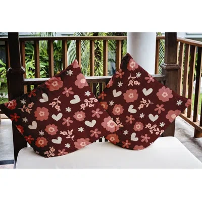 E By Design Flowery Love Valentines Outdoor Square Pillow Cover & Insert In Red