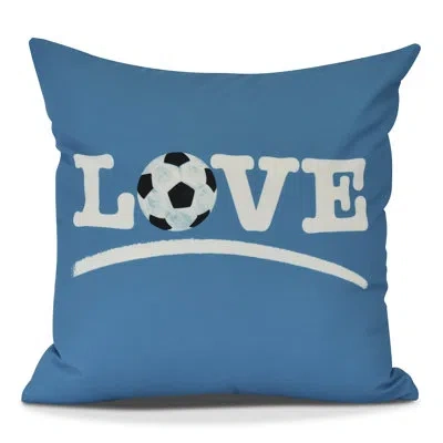 E By Design Goals, Gourds, And Gatherings Love Soccer Word Outdoor Square Pillow Cover & Insert In Teal