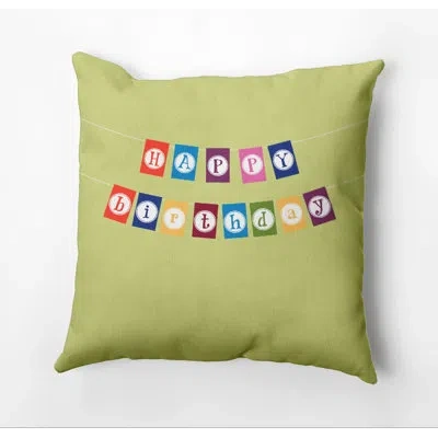 E By Design Happy Birthday Outdoor Print Square Throw Pillow In Green