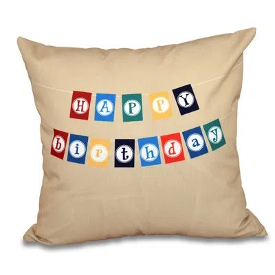 E By Design Happy Birthday Print Square Pillow Cover And Insert In Taupe