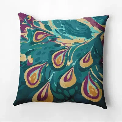 E By Design Happy Hippy Boho Splash Square Pillow Cover & Insert In Teal