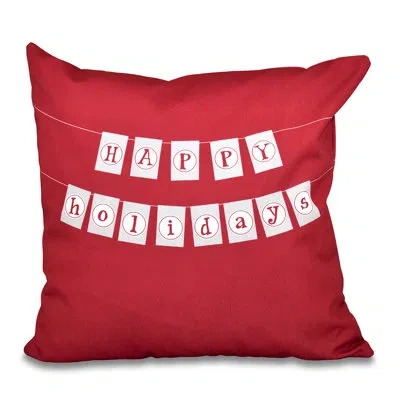 E By Design Happy Holidays Banner Print Square Pillow Cover & Insert In Cranberry