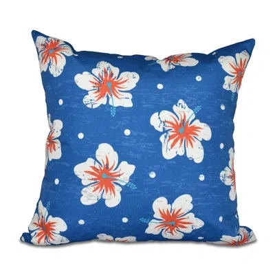 E By Design Hibiscus Blooms Outdoor Square Pillow Cover And Insert In Blue