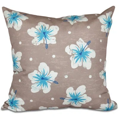 E By Design Hibiscus Blooms Outdoor Square Throw Pillow In Beige,taupe