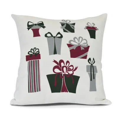 E By Design Holiday Essence Present Time Square Pillow Cover & Insert In White