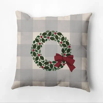 E By Design Holly Wreath Square Throw Pillow