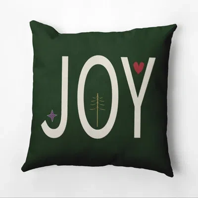 E By Design Joy Ed Season Holiday Word Print Square Pillow Cover & Insert In Dark Green