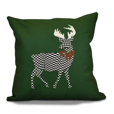 E By Design Jump For Joy Christmas Merry Deer Square Pillow Cover & Insert In Green