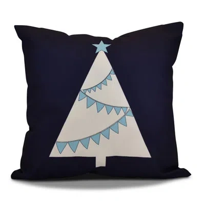 E By Design Jump For Joy Christmas Tree Outdoor Square Pillow Cover & Insert In Navy Blue
