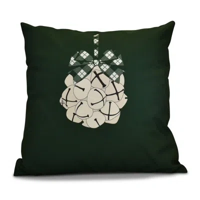E By Design Jump For Joy Jingle Bells Outdoor Square Pillow Cover & Insert In Dark Green