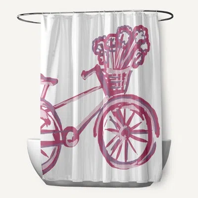 E By Design La Bicicleta Print Single Shower Curtain In Pink Cheeks