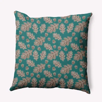 E By Design Leaves And Acorns Indoor/outdoor Throw Pillow In Teal