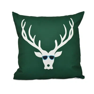 E By Design Leonis Holiday Print Square Pillow Cover & Insert In Green
