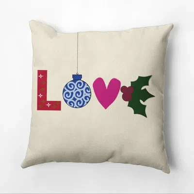 E By Design Love Decorative Holiday Word Print Square Pillow Cover And Insert