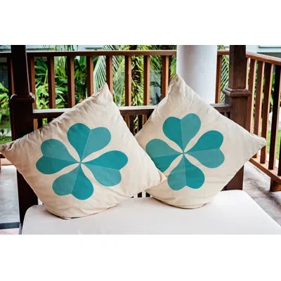 E By Design Lucky Clover St. Patrick's Day Outdoor Square Pillow Cover & Insert In Explorer Blue