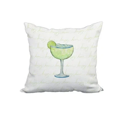 E By Design Margarita Text Fade Happy Hour Pale Print Square Pillow Cover And Insert In Light Green
