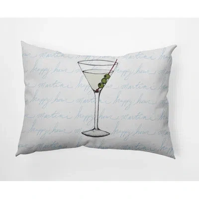 E By Design Martini Glass Text Fade Lumbar Pillow In Light Blue