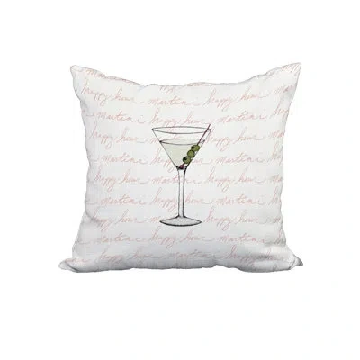 E By Design Martini Glass Text Fade Pale Print Square Cotton Pillow Cover And Insert In Coral