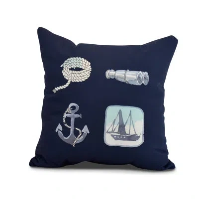 E By Design Nantucket Sea Tools Print Outdoor Square Pillow Cover & Insert In Navy