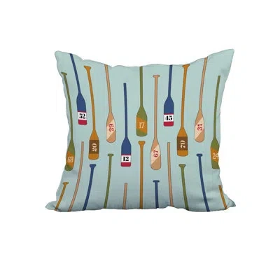E By Design Oar Numbers Print Square Cotton Pillow Cover & Insert In Aqua
