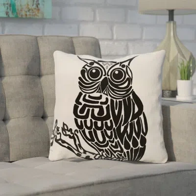 E By Design Owl Square Pillow Cover & Insert In Off White - Black