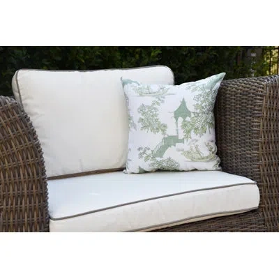 E By Design Palm Beach China Old Floral Print Outdoor Square Pillow Cover & Insert In Green