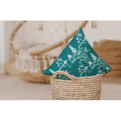E By Design Palm Beach Chinapezka Print Indoor/outdoor Square Pillow Cover & Insert In Blue