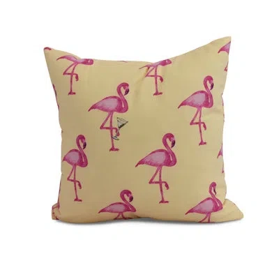 E By Design Palm Beach Flamingo Fanfare Martini Animal Print Throw Pillow In Yellow