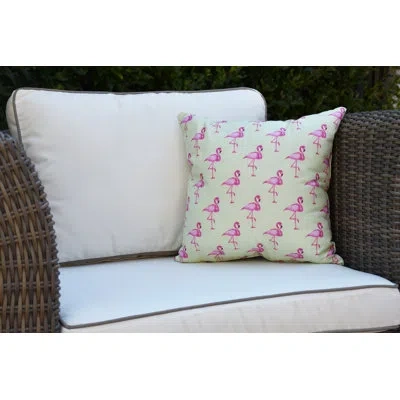 E By Design Palm Beach Flamingo Fanfare Multi Outdoor Square Pillow Cover & Insert In Light Green