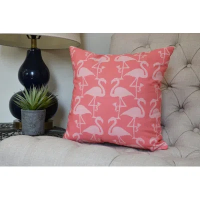 E By Design Palm Beach Flamingo Square Pillow Cover & Insert In Orange