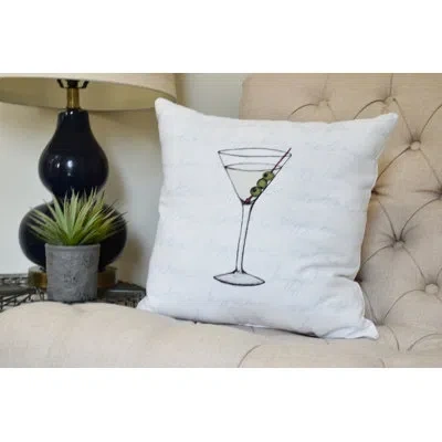 E By Design Palm Beach Martini Glass Happy Hour Print Outdoor Square Pillow Cover And Insert In Blue