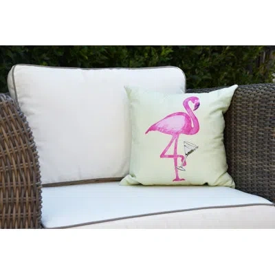 E By Design Palm Beach Single Flamingo Outdoor Square Pillow Cover & Insert In Light Green