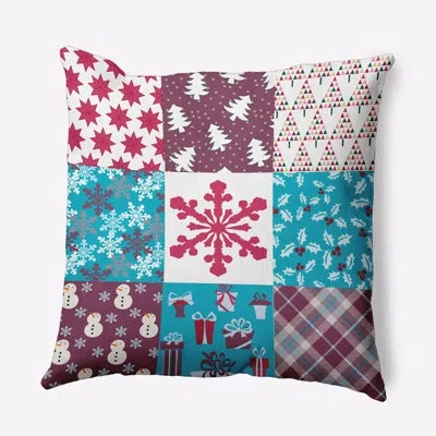 E By Design Patchwork Polyester Throw Pillow In Blue