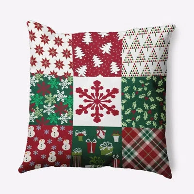 E By Design Patchwork Polyester Throw Pillow In Red