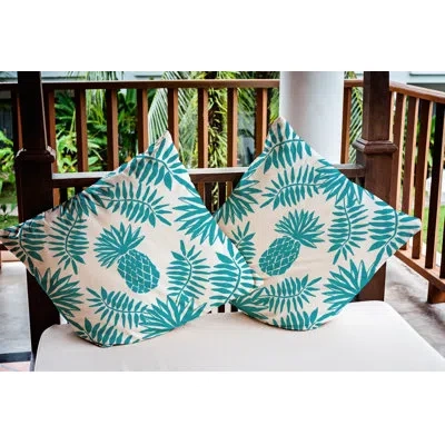 E By Design Pineapple Leaves Indoor/outdoor Throw Pillow In Explorer Blue