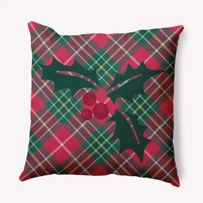 E By Design Plaid Polyester Indoor/outdoor Throw Pillow In Pink