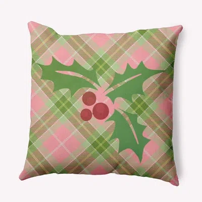 E By Design Plaid Polyester Indoor/outdoor Throw Pillow In Pink;pink