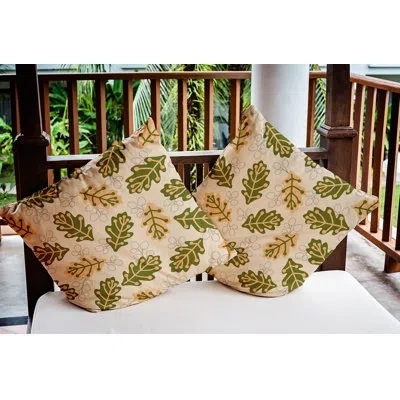 E By Design Polyfill Indoor / Outdoor Floral Square Throw Cushion In Olive