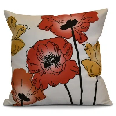 E By Design Poppies Outdoor Square Pillow Cover & Insert In Red,orange
