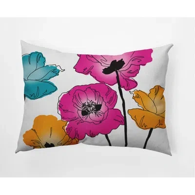 E By Design Popping Poppies Indoor/outdoor Lumbar Throw Pillow In Pink