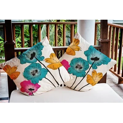 E By Design Popping Poppies Indoor/outdoor Throw Pillow In Blue