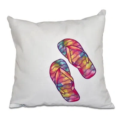 E By Design Rainbow Flip Flops Throw Pillow In White
